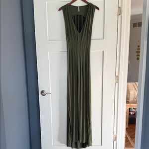 Free People Olive Green Pleated Maxi Dress